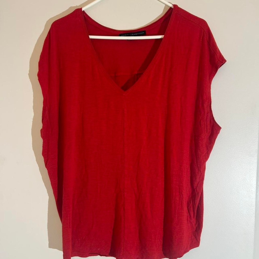 White House Black Market Red V-neck Blouse Womens L